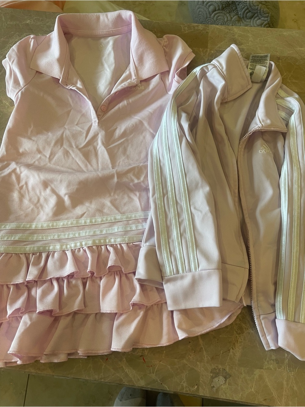 adidas Pastel Pink Ruffle Polo and Track Jacket Set